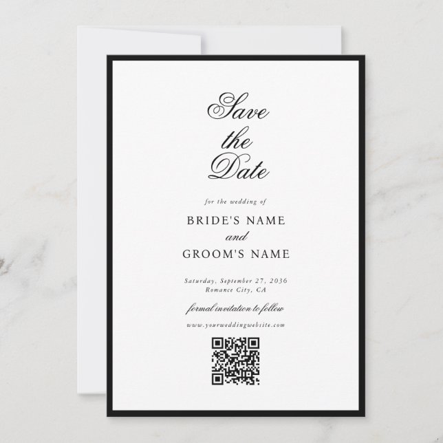 Elegante Minimalistische Schwarz-weiße Monogramm-H Save The Date (Vorderseite)