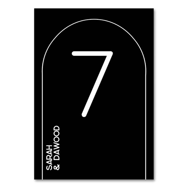 Elegante Minimalistische Schwarz-weiße muslimische Tischnummer (Vorderseite)