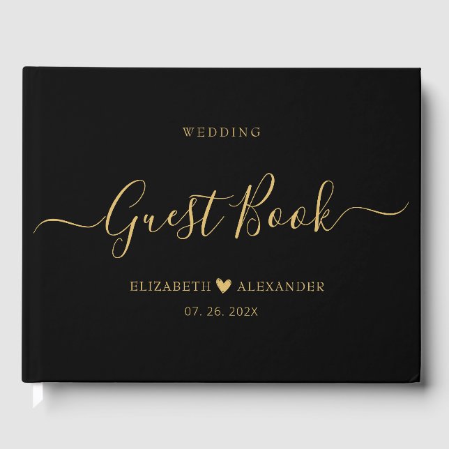 Elegante Minimalistische Schwarze Hochzeit Gästebuch (Vorderseite)
