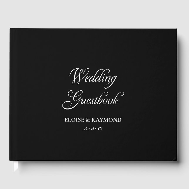 Elegante Minimalistische Schwarze Hochzeit Gästebuch (Vorderseite)