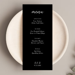 Elegante Minimalistische Schwarze Hochzeit Menükarte