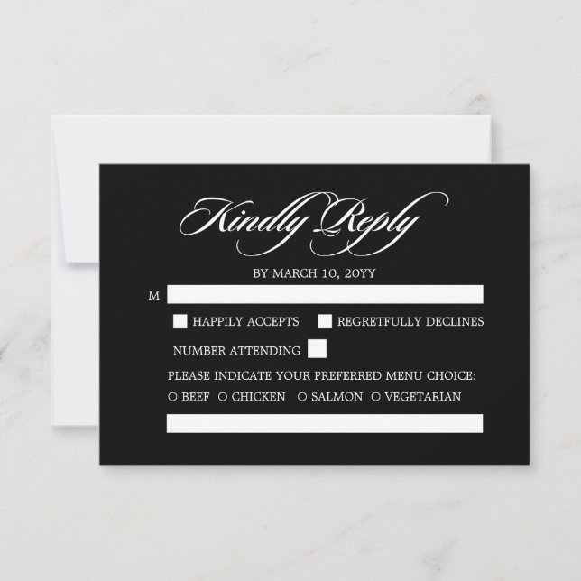Elegante Minimalistische Schwarze Hochzeit RSVP Karte (Vorderseite)
