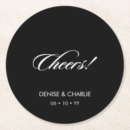 Elegante Minimalistische Schwarze Hochzeit Runder Pappuntersetzer