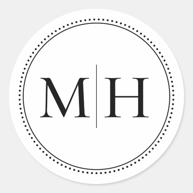 Elegante Minimalistische Schwarze Monogramm gepunk Runder Aufkleber (Vorderseite)