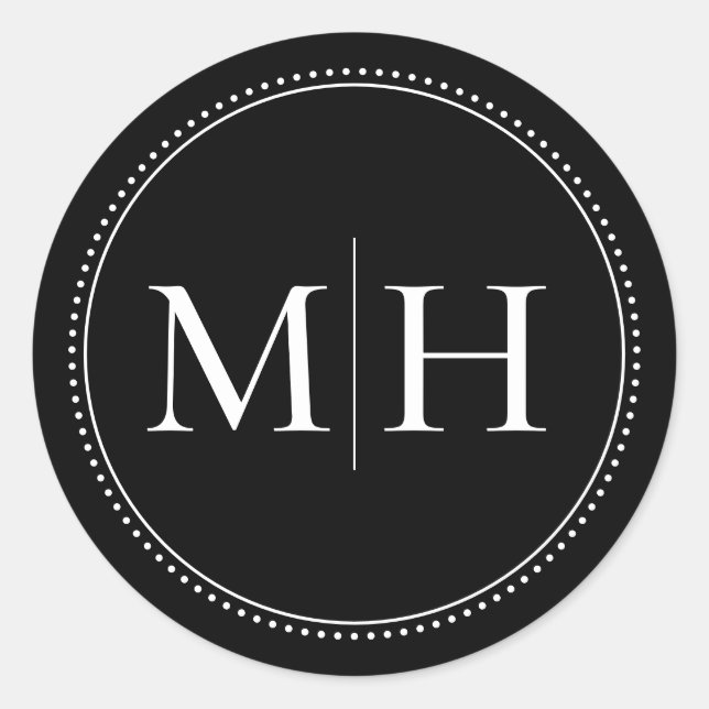 Elegante Minimalistische Schwarze Monogramm gepunk Runder Aufkleber (Vorderseite)