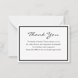 Elegante minimalistische schwarze und weiße Dankes Mitteilungskarte