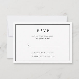 Elegante minimalistische schwarze und weiße Hochze RSVP Karte
