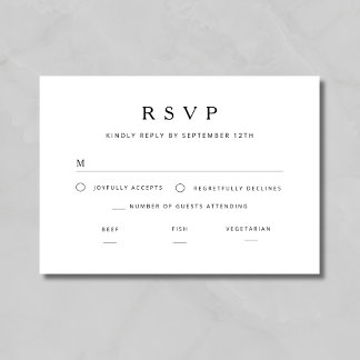 Elegante minimalistische schwarze und weiße Hochze RSVP Karte