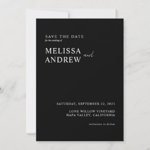 Elegante minimalistische schwarze und weiße Hochze Save The Date