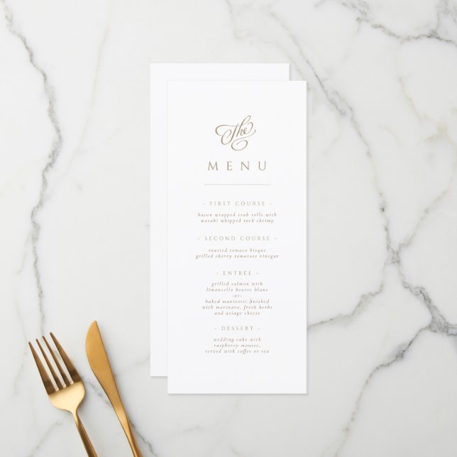 Elegante Minimalistische Script-Hochzeit Menükarte (Vorderseite/Rückseite Beispiel)