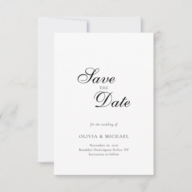 Elegante Minimalistische Script-Hochzeit Save The Date (Vorderseite)