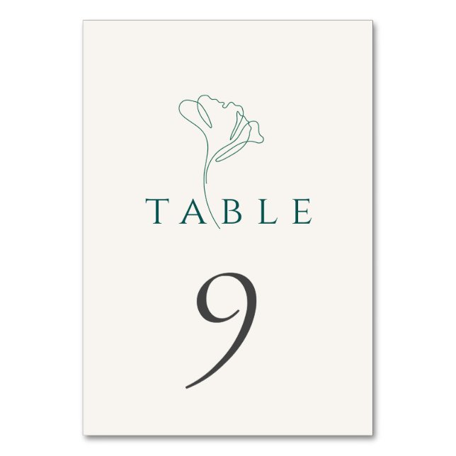 Elegante minimalistische Smaragd-Hochzeitstisch-Nu Tischnummer (Vorderseite)
