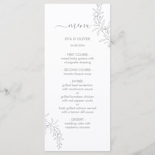 Elegante Minimalistische Speisekarten für Hochzeit Menükarte (Vorderseite)