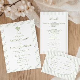 Elegante minimalistische Streifen grüne Hochzeitsd Einladung
