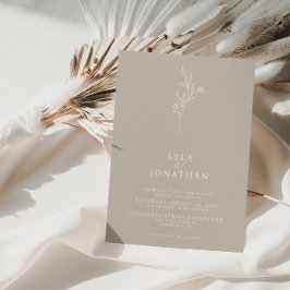 Elegante Minimalistische Taupe & White Floral Wedd Einladung