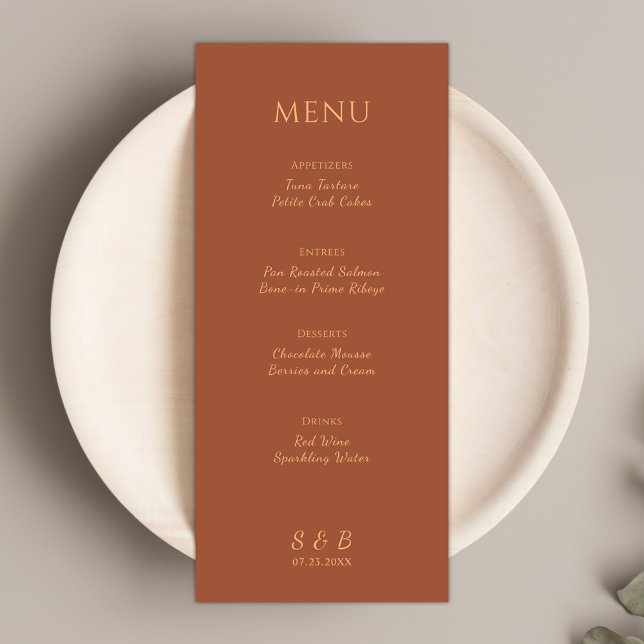 Elegante Minimalistische Terracotta Wedding Menükarte (Elegant Minimalist Terracotta Wedding Menu)