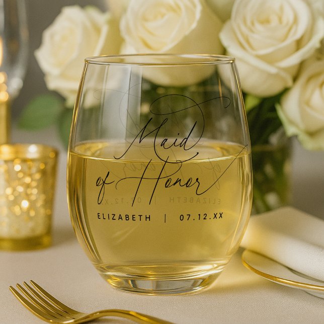 Elegante Minimalistische Trauzeugin Weinglas Ohne Stiel (Elegant Minimalist Maid of Honor Stemless Wine Glass)