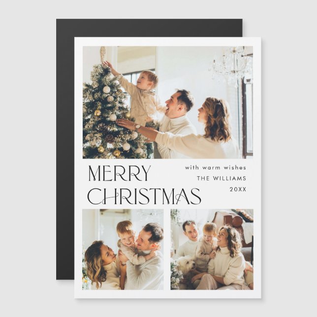 Elegante Minimalistische Weihnachten 3 FOTO Magnet (Vorne/Hinten)