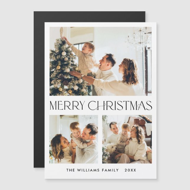 Elegante Minimalistische Weihnachten 3 FOTO Magnet (Vorne/Hinten)