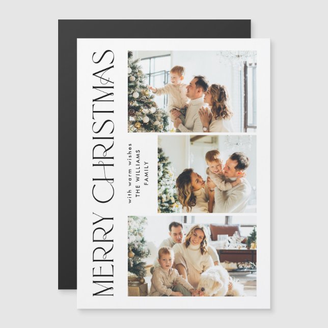 Elegante Minimalistische Weihnachten 3 FOTO Magnet (Vorne/Hinten)