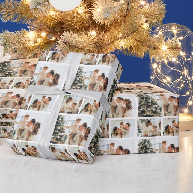 Elegante Minimalistische Weihnachten 3 FotoCollage Geschenkpapier (Feiertage)
