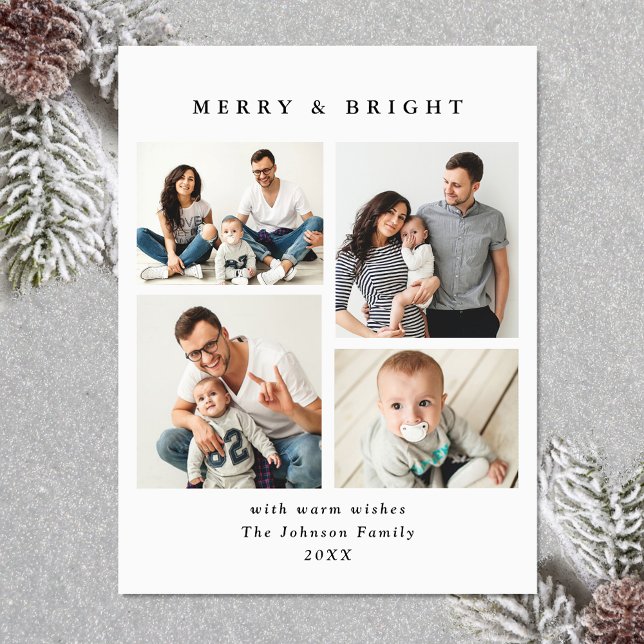 Elegante Minimalistische Weihnachten 4 FOTO Magnet (Zazzle Elegant Minimalist Christmas 4 PHOTO Magnetic Card )