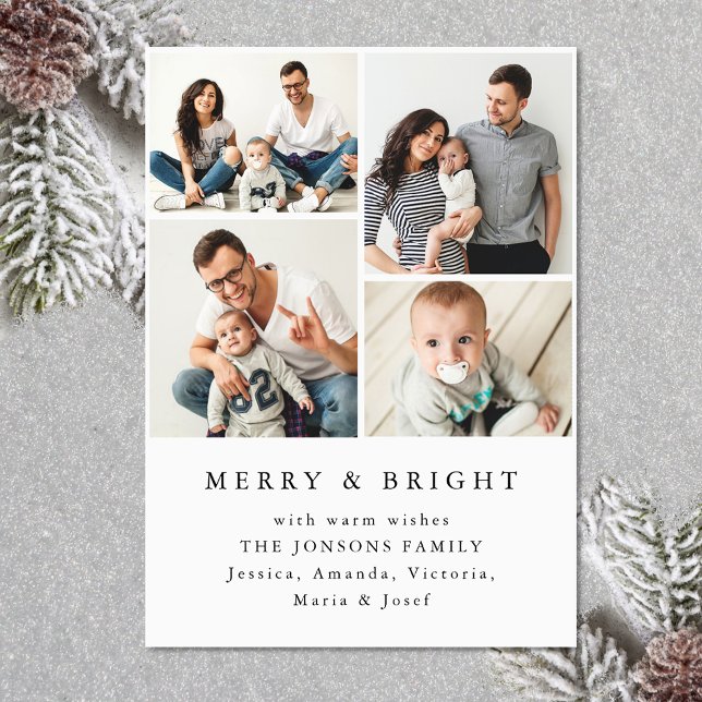 Elegante Minimalistische Weihnachten 4 FOTO Magnet (Zazzle Elegant Minimalist Christmas 4 PHOTO Magnetic Card)