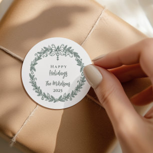 Elegante minimalistische Weihnachtslinienkunst Runder Aufkleber