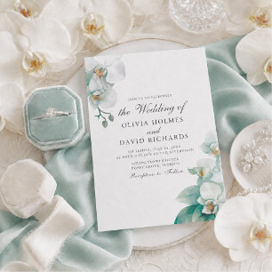 Elegante minimalistische weiße Orchideen-Hochzeit Einladung