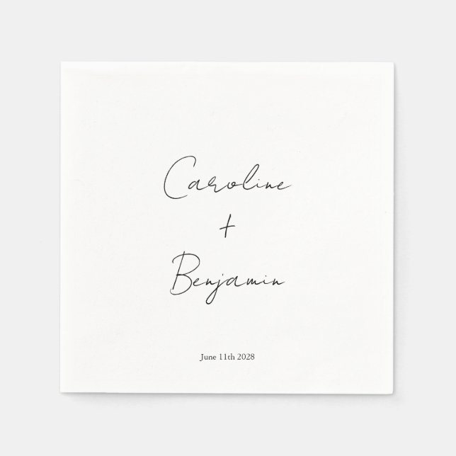 Elegante Minimalistische White Script Wedding Cust Serviette (Vorderseite)