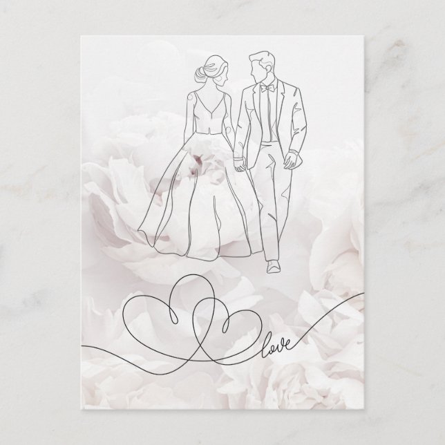 Elegante Minimalistische White Wedding Card Postkarte (Vorderseite)