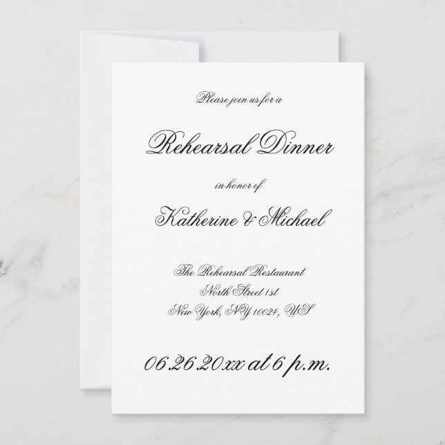 Elegante Minimalistische White Wedding Probe Einladung (Vorderseite)