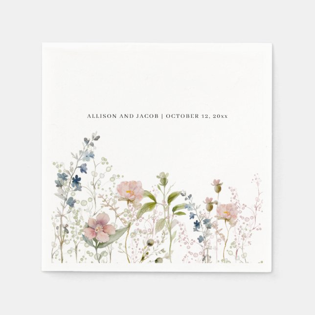 Elegante Minimalistische Wildblume Boho Wedding Serviette (Vorderseite)