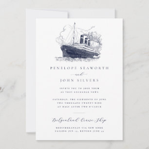 Elegante Minimalschiff-Illustration Hochzeit Einladung
