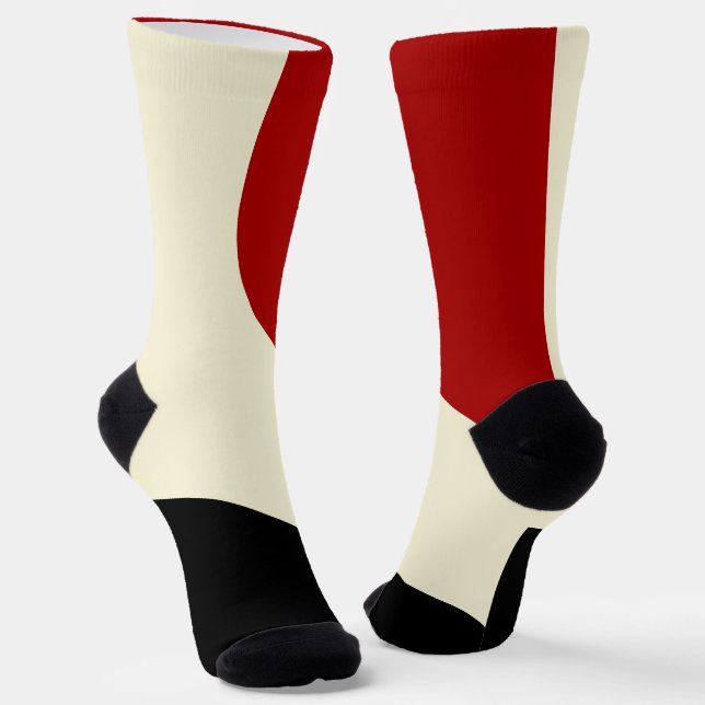Elegante Minimalwelle in Rot, Schwarz und Cream Socken (Gewinkelt)