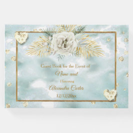 Elegante Mint Aquamarin Blue Gold Marmor Rose Blum Gästebuch