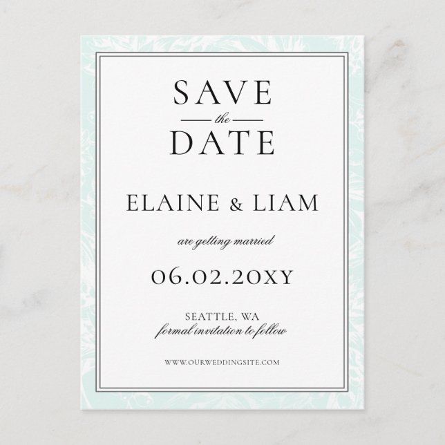 Elegante Mint Floral Wedding speichern Sie das Dat Ankündigungspostkarte (Vorderseite)