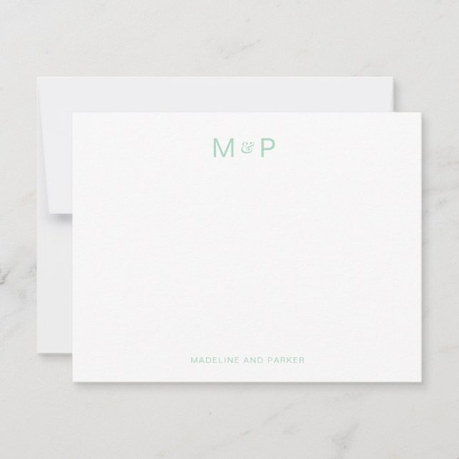 Elegante Mint Green Contemporary Couple Monogram Mitteilungskarte (Vorderseite)