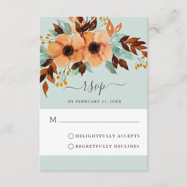 Elegante Mint Green Floral Wedding RSVP Card Hinweiskarte (Vorderseite)