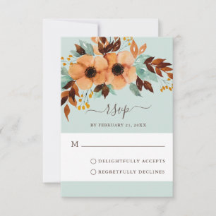 Elegante Mint Green Floral Wedding RSVP Card Hinweiskarte
