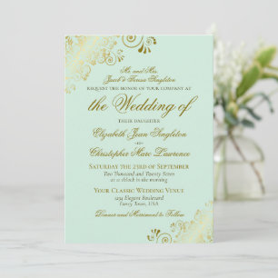 Elegante Mint Green & Gold Classic feierliche Hoch Einladung