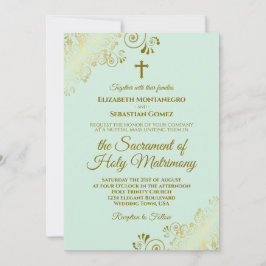 Elegante Mint Green & Gold Moderne katholische Hoc Einladung