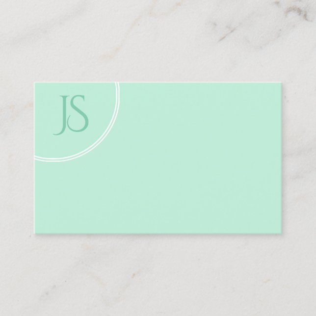 Elegante Mint Green Moderne Monogram einfache Vorl Visitenkarte (Vorderseite)