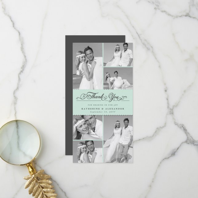Elegante Mint Scalloped Band 6 Foto Chic Wedding Dankeskarte (Vorderseite/Rückseite Beispiel)