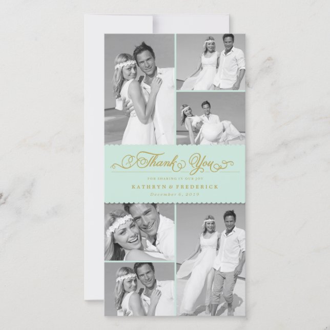 Elegante Mint Scalloped Band 6 Foto Chic Wedding Dankeskarte (Vorderseite)