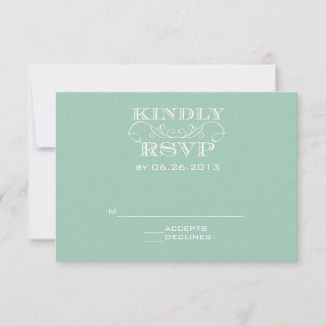 Elegante Mint Swirl Wedding RSVP Card (Vorderseite)