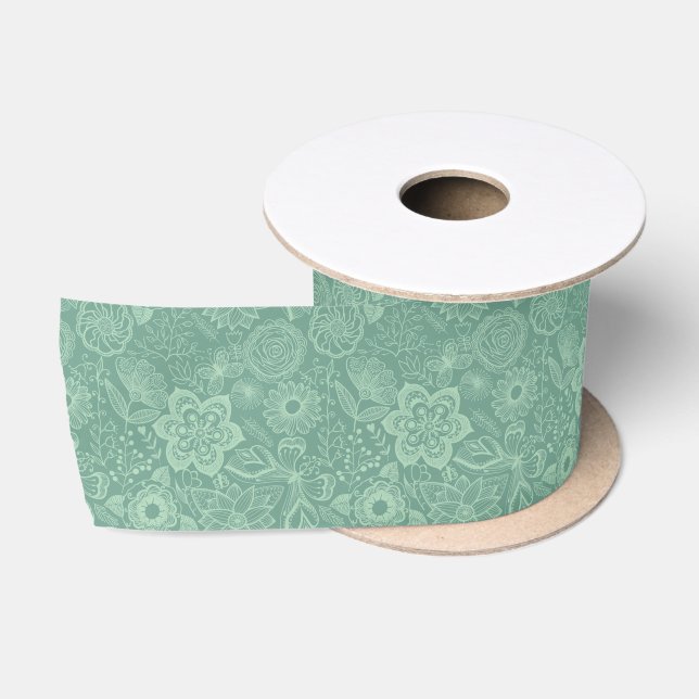 Elegante, mintgrüne Töne Retro-Blumenspitze Satinband (Spule)