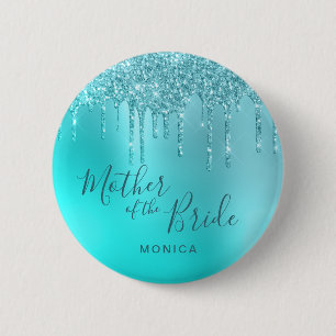 Elegante Minze Glitzer Tropfen Mutter der Braut Button