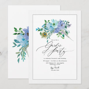 Elegante Minze- und Blaue Boho-Floral-Gartenparty Einladung