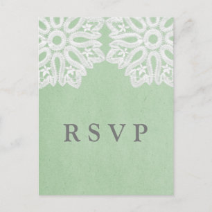 Elegante Minzgrüne Spitzen-RSVP-Postkarte Einladungspostkarte